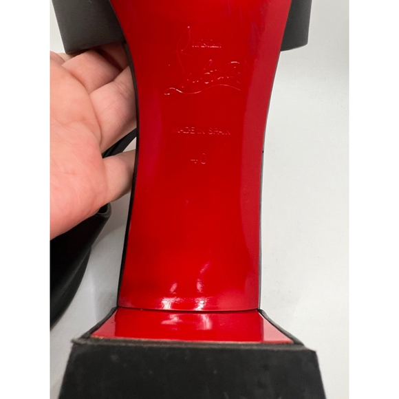 Christian Louboutin So CL Embossed Leather Mules Black Red Size 9.5/10 - Picture 8 of 11